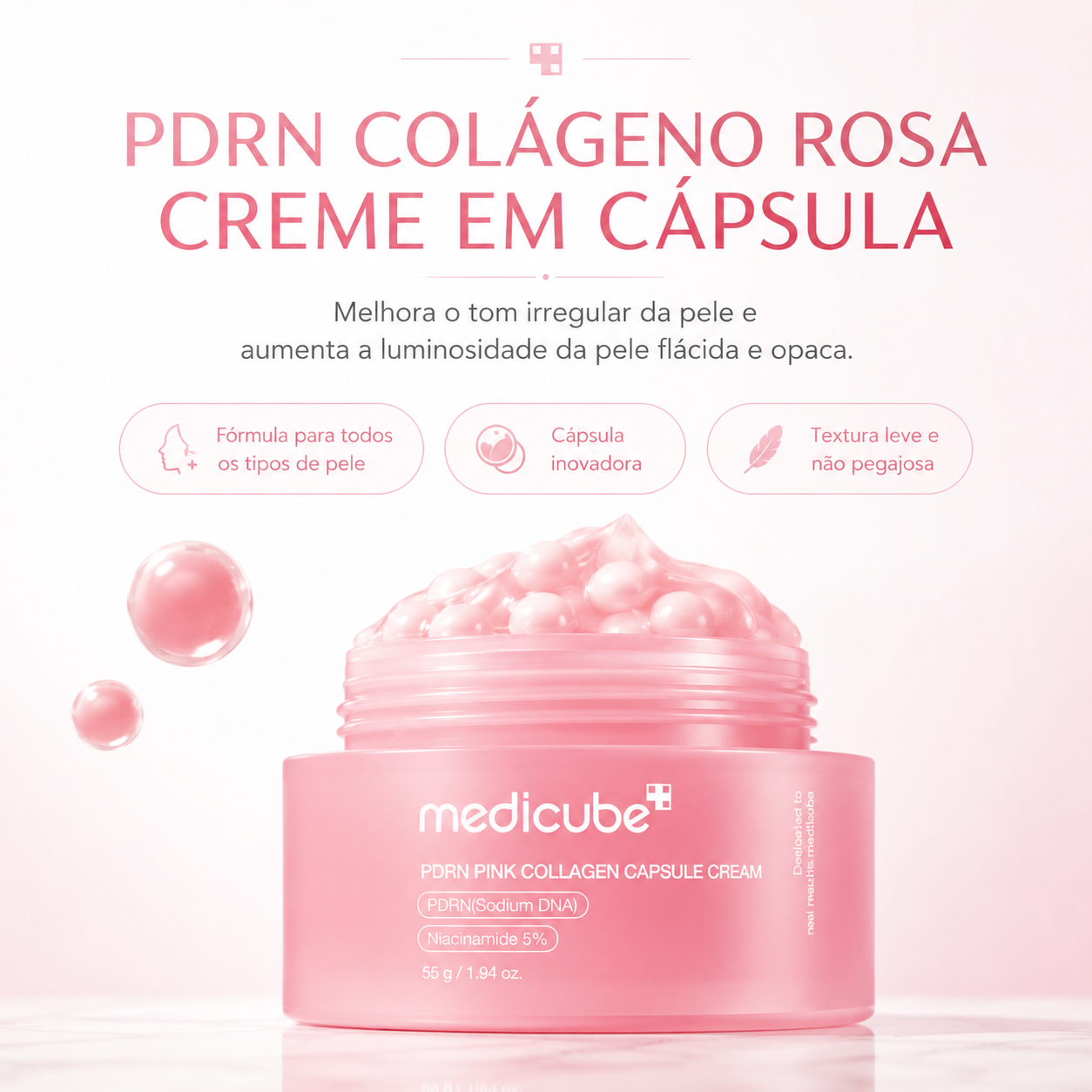 Creme em Cápsulas de Colágeno Rosa com PDRN